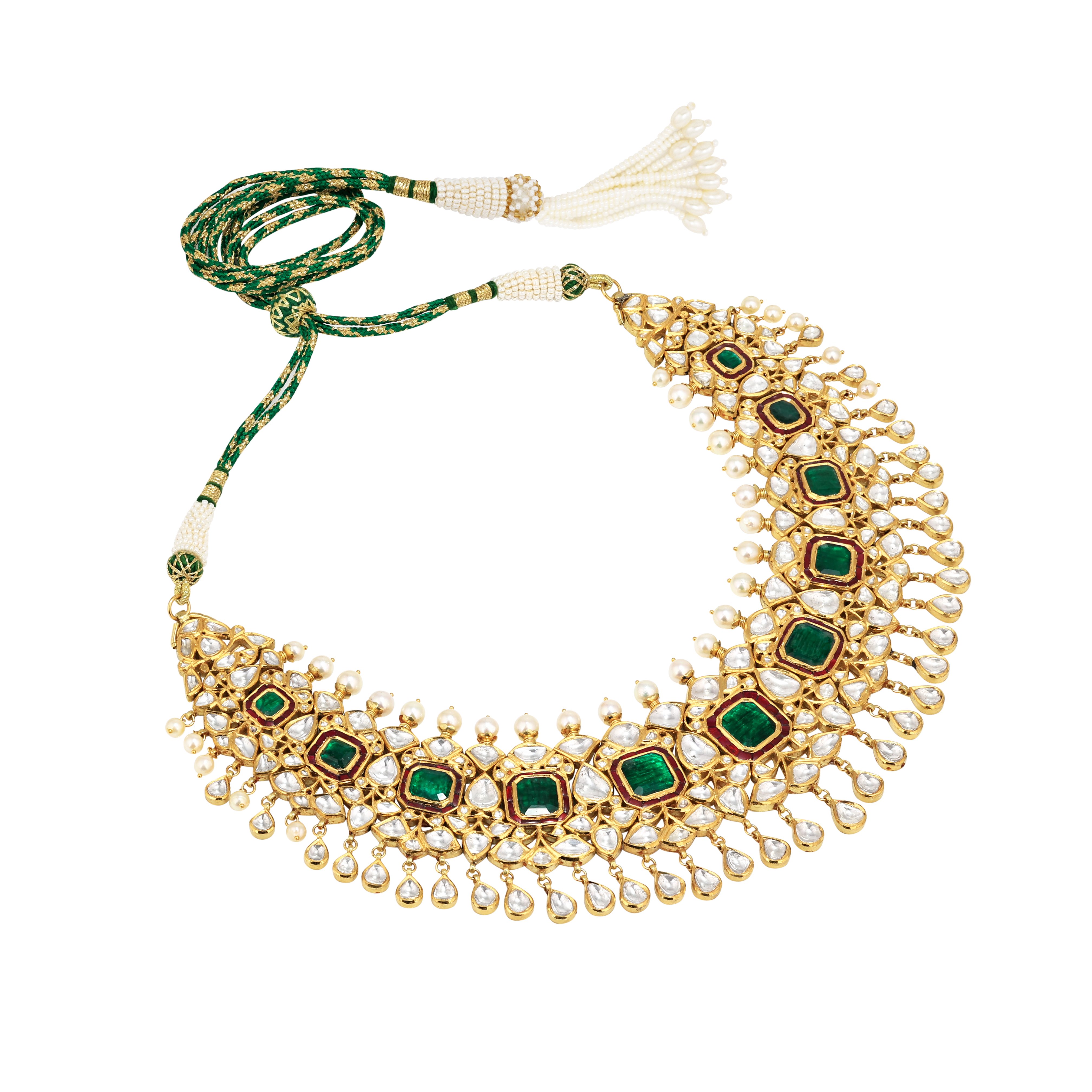 Traditional Polki Jadau with Emerald-Ruby Accents