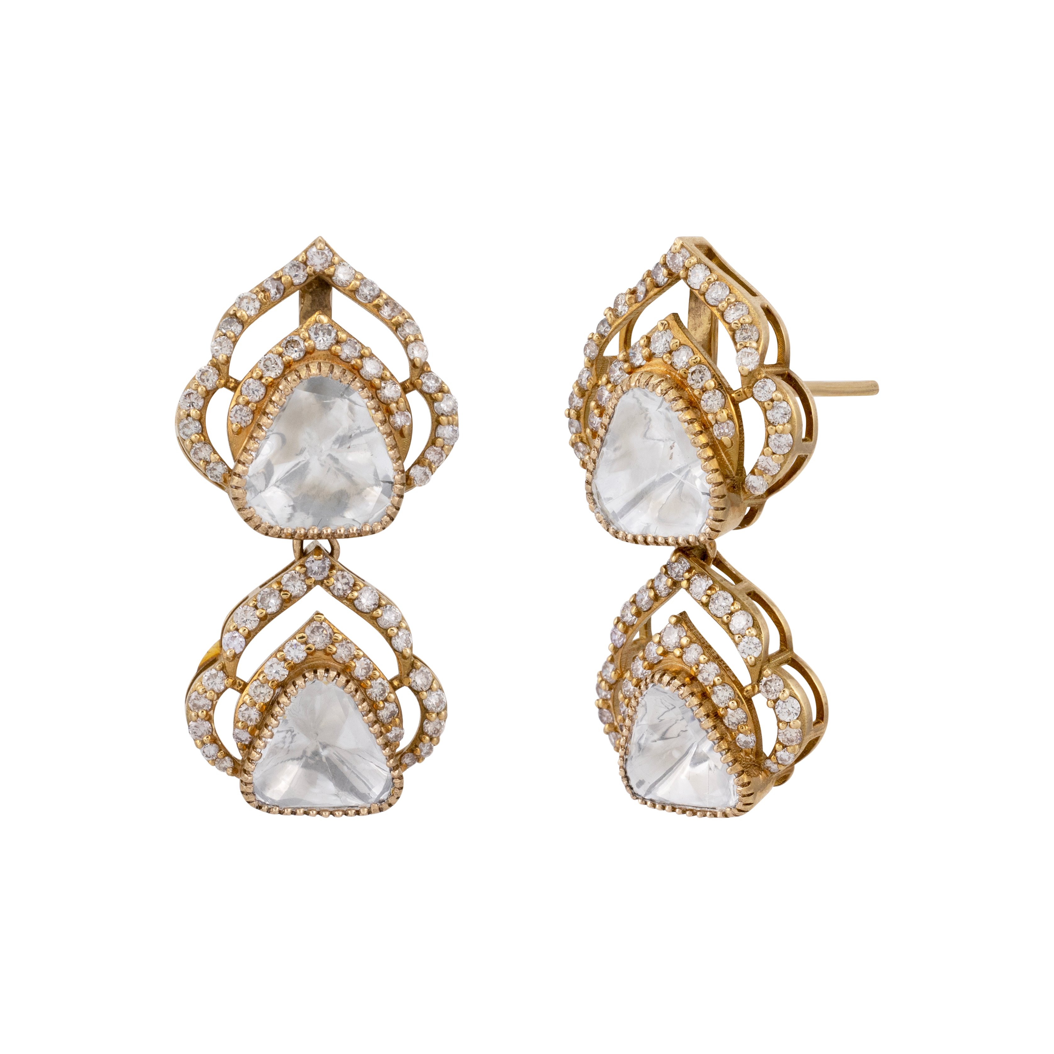 Double-Tiered Uncut Polki Earrings with Antique Finish